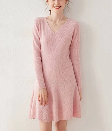 A-Line Cashmere Knit Sweater Dress
