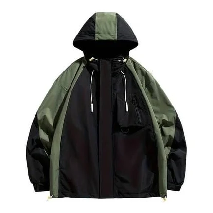 Men's Streetwear Color Block Hooded Windbreaker Jacket with Drawstring Hem