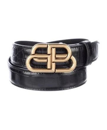 Balenciaga Women's Croc-embossed Leather Belt