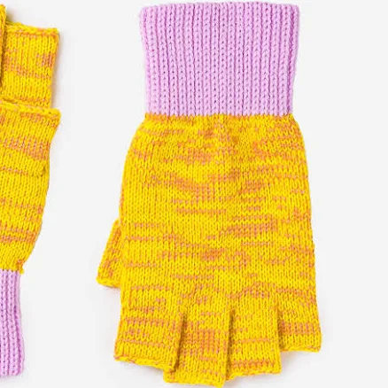 Soft Plush Knit Colorblock Fingerless Gloves
