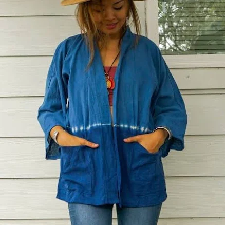 Shibori Hand Dyed Cotton Cardigan with Pockets