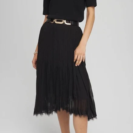 Chico's Women's Pleated Lace Hem Midi Skirt