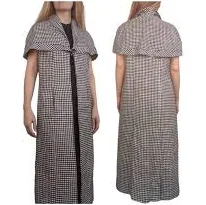Vintage 60s Mod Black White Gingham Cloak Cape Red Lining S