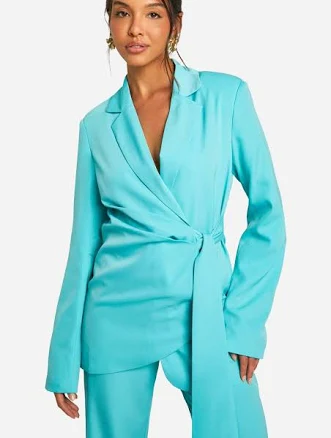 Boohoo Women's Drape Tie Waist Fitted Blazer