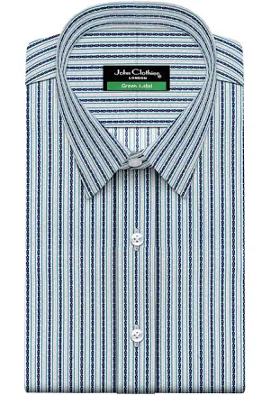 Men's Blue Chain Stitch Stripes Kent Classic Collar Shirt Business Office Corporate Wear Vintage Formal Dress Size 17 Pocket Shirt Sale