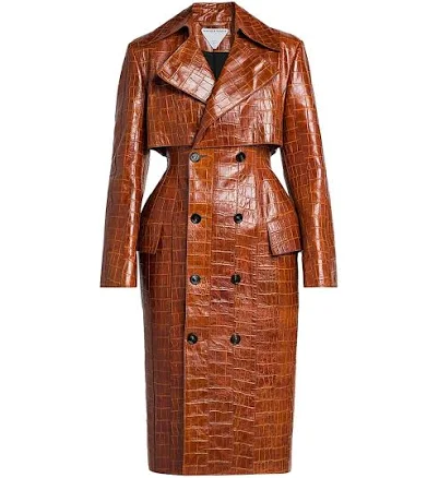 Bottega Veneta Women's Double-Breasted Croc-Embossed Leather Coat