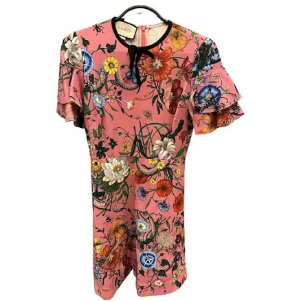 GUCCI Pink Floral Print Viscose Mini Dress XS