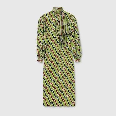 Gucci Bow-Neck Silk Midi Dress