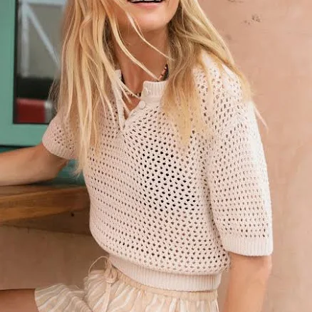 French Connection Women's Teddy Open Stitch Short-Sleeve Top