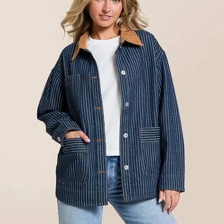 J.O.A. Women's Striped Denim Barn Jacket