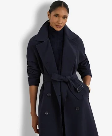Ralph Lauren Women's Double Breasted Belted Crepe Trench Coat