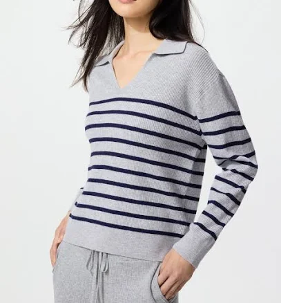 UNIQLO Women's Washable Knit Ribbed Polo Sweater