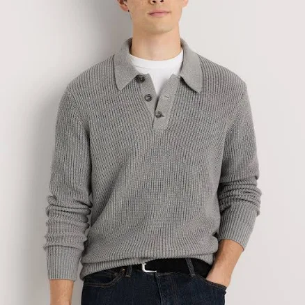 Quince Men's Organic Cotton Ribbed Polo Sweater