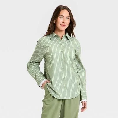 A New Day Women's Striped Long Sleeve Button-Up Shirt