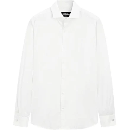 Slim Fit Cotton Shirt With Double Cuffs - White - 40 - Massimo Dutti - Men