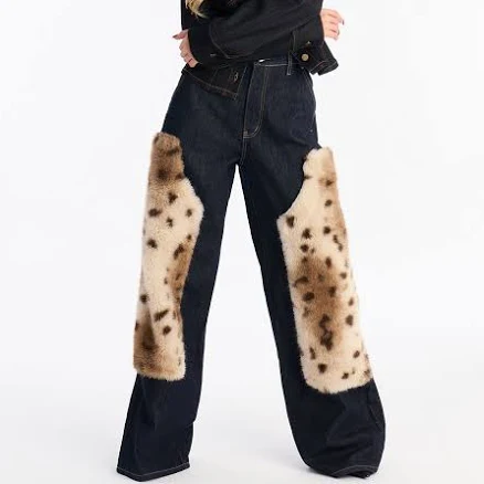 Fashion Nova Women's Chill & Relax Jeans with Faux Fur Trim