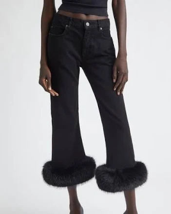 Balenciaga Women's Faux Fur Trim Crop Flare Jeans