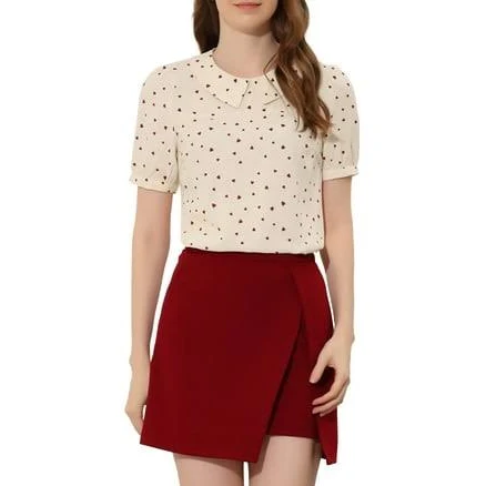 Inspire Chic Women's Heart Sweet Peter Pan Collar Puff Short Sleeve Blouse