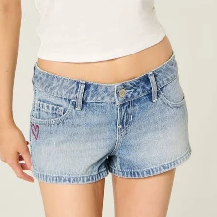 Hollister Women's Low-Rise Heart Graphic Denim Mini Shorts