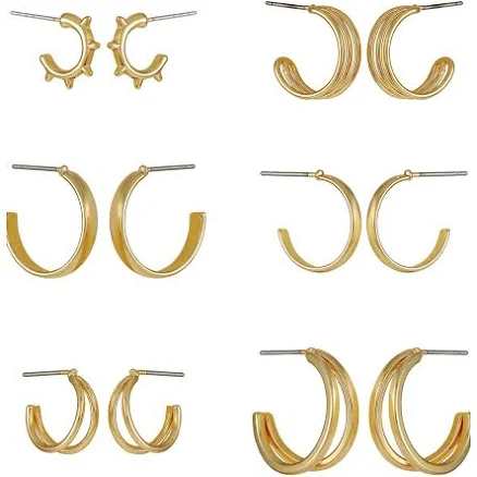 Time and Tru Women's Dainty Metal Hoops (6 Pairs)