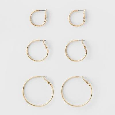 Small Hoop Earring Set 3ct - A New Day Gold: Brass, Acrylic, Nickel-Free, 2.25" Length