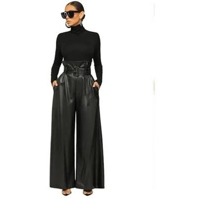 Garvee Women's High Waist Faux Leather Pants with Belt
