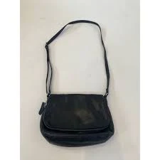 Margot New York Small Black Leather Crossbody Bag Adjustable Strap Snap EUC