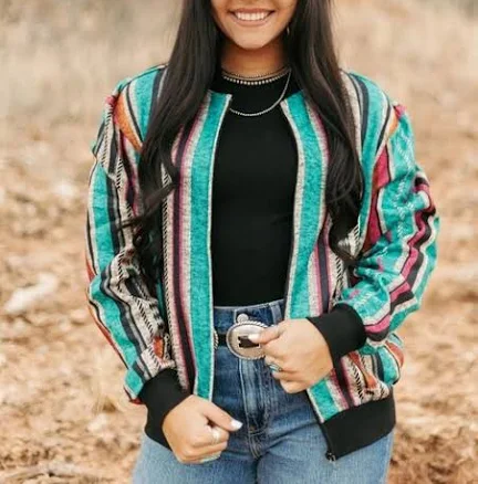 Western Striped Bomber Jacket