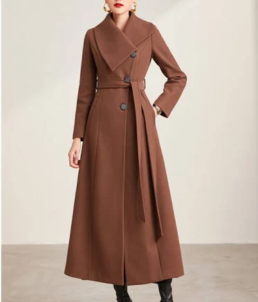 Women's Long Full Length Wool Belt Coat