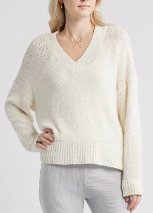 BP. Oversize V-Neck Sweater in Ivory at Nordstrom, Size X-Large