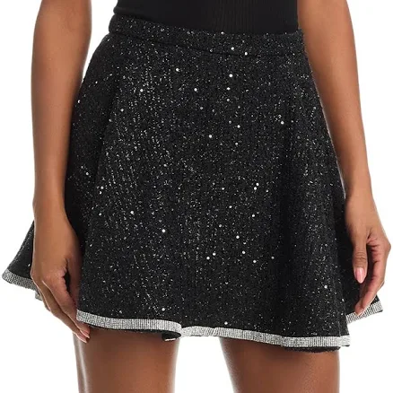 AQUA Women's Rhinestone Tweed Flippy Mini Skirt