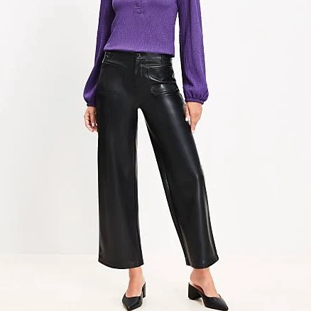 Loft Women's Palmer Wide Leg Faux Leather Crop Pants