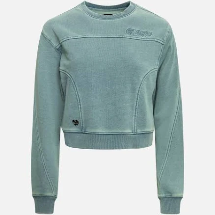Fashion Fit Cropped Sweatshirt with Distressed Appliqué Embroidery