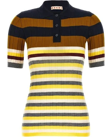 Marni Striped Ribbed Knit Polo Women Shirt - Multicolor