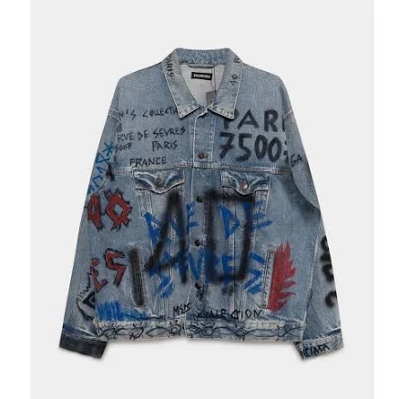 Balenciaga Men's Graffiti-Print Denim Jacket