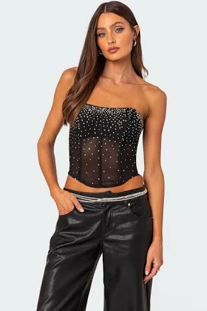 Edikted Women's Crystal Embellished Sheer Rhinestone Corset Top