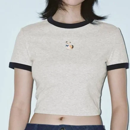 Cropped Cotton T-Shirt with Contrast Trim
