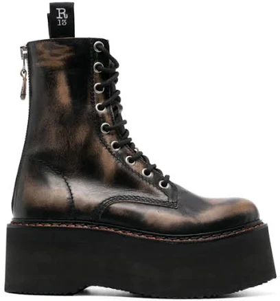 Double Stacked Lace Up Boots In Black