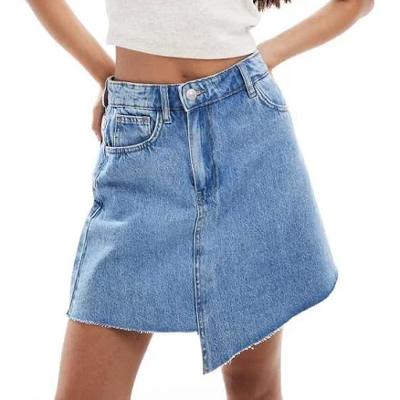 Pieces Asymmetric Hem Denim Mini Skirt