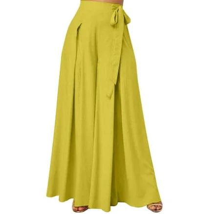 ZANZEA Women's High Waist Flare Wide Leg Palazzo Pants with Belt