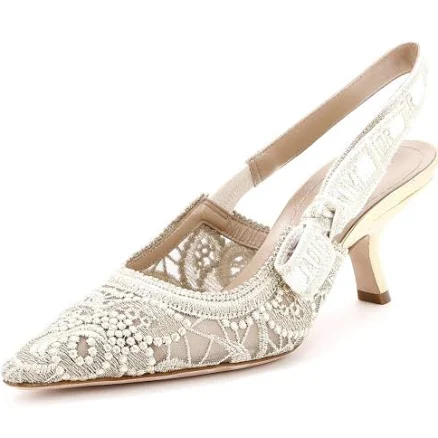 Christian Dior Women's J'Adior Slingback Pumps Embroidered Mesh 65 Gold