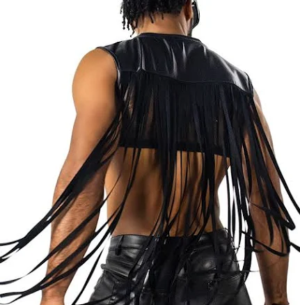 Men's Fringe Faux Leather Crop Top