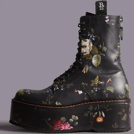 Floral Platform Lace-Up Boots