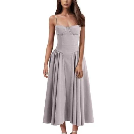 Women's Sleeveless Corset Flowy Pleated Midi Dress