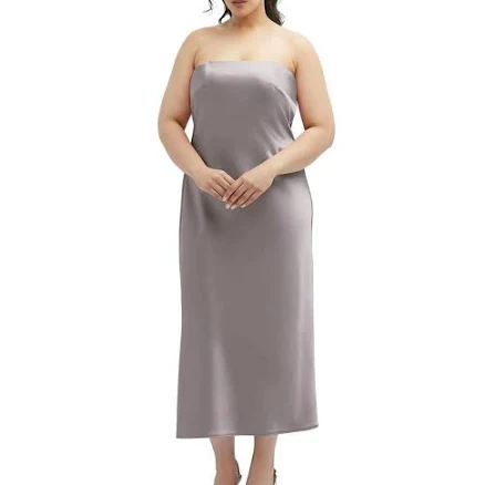 After Six Strapless Midi Bias Column Dress with Peek-a-Boo Corset Back