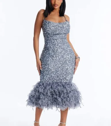 Fashion Nova Zoey Backless Embellished Sequin Cowl Neck Midi Dress