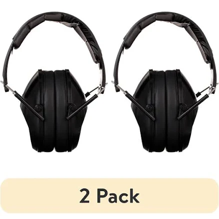 (2 pack) Walker's Unisex Adult's Lightweight Foldable Hearing Protection 22 dB Noise Reduction Pro Low-Profile Folding Passive Earmuffs, Black, Size:
