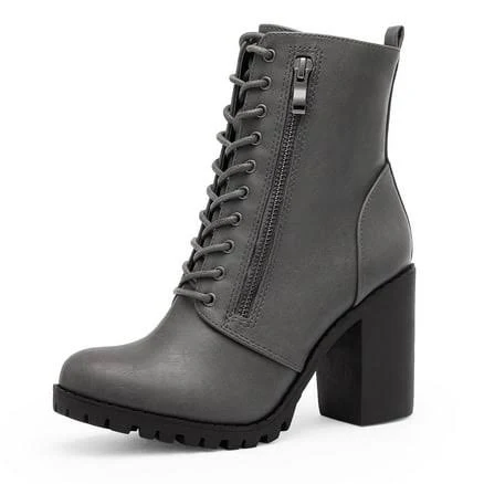 DREAM PAIRS Women's Chunky Heel Lace-up Ankle Boots