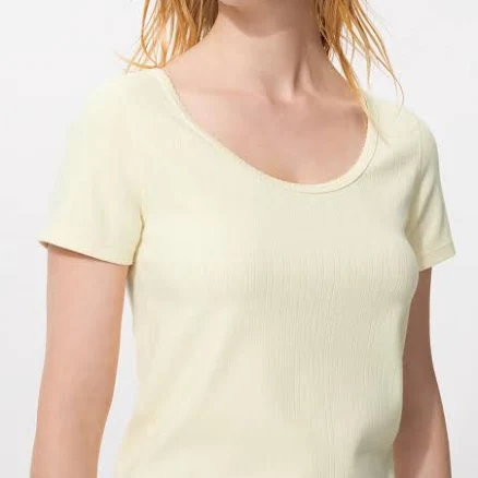 UNIQLO Women's Pointelle Round Neck Mini T-Shirt