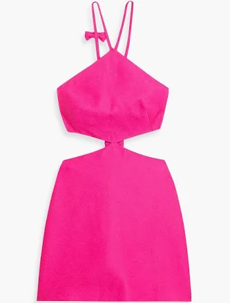 VALENTINO GARAVANI Bow-detailed cutout tweed mini dress - Women - Fuchsia Dresses - IT 36